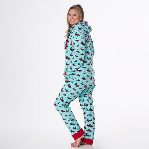 Adult Fleece Jumpsuit - Iceberg Trucks and Trees