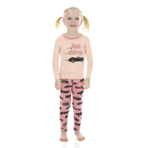 2 Piece Pajama Set (Long Sleeve) - Desert Rose Vintage Cars with Graphic Top