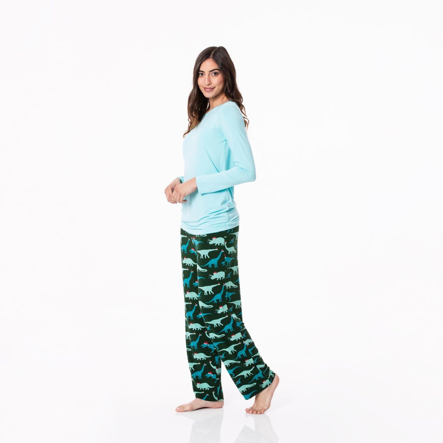 Women's Loosey Goosey Pajama Set (Long Sleeve) - Santa Dinos