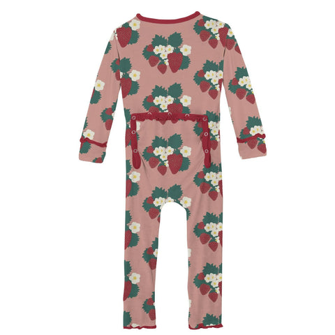 Coverall with Muffin Ruffles (Snaps/Zipper) - Blush Strawberry Farm