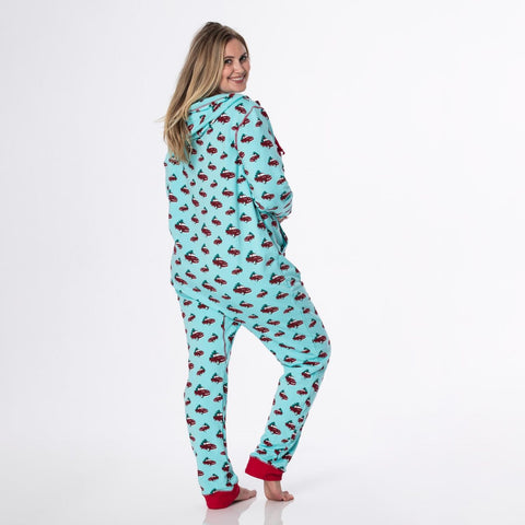 Adult Fleece Jumpsuit - Iceberg Trucks and Trees