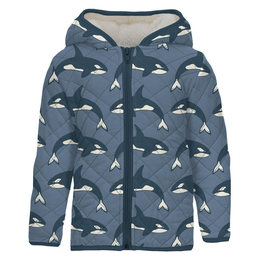 Quilted Jacket with Sherpa Lined Hood - Parisian Orca + Dino Stripe